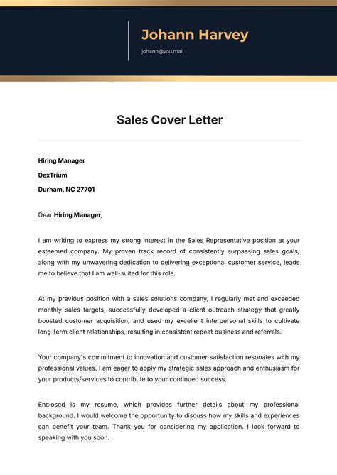 Free Sales Cover Letter Template to Edit Online