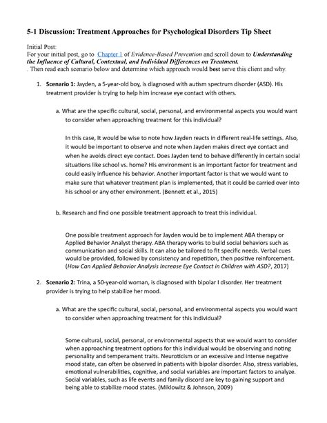 PSY215 Discussion 5 1 Tip Sheet 5 1 Discussion Treatment Approaches