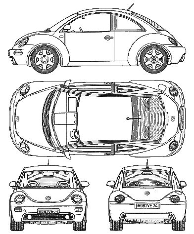 1999 Volkswagen New Beetle Hatchback Blueprints Free Outlines