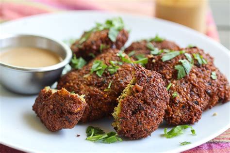 Blackeyed Pea Falafel On A Plate With Tahini Sauce Pea Recipes