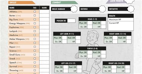 Fallout D20 Form Fillable Character Sheet Printable Forms Free Online