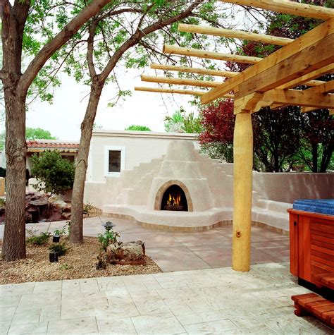 Outdoor Fireplace And Pergola Design Southwestern Patio