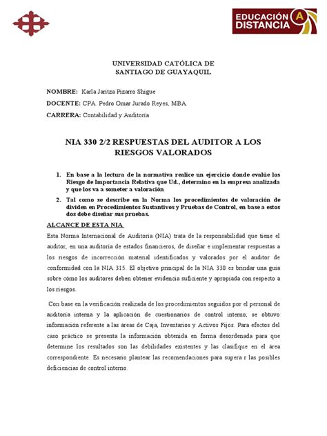 Nia 330 2 2 Respuestas Del Auditor A Los Riesgos Valorados Pdf