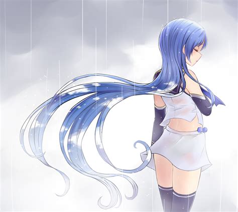 Illustration Closed Eyes Anime Anime Girls Blue Hair Cartoon