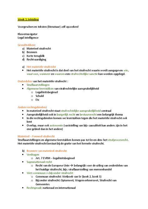 HC Materieel Strafrecht Week 1 Inleiding Voorgeschreven Teksten