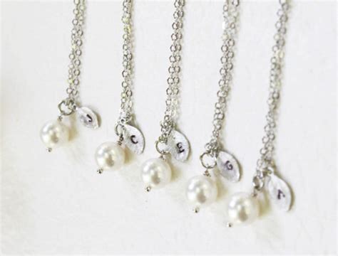 Bridesmaid Gift Set Set Of Pearl With Personalized Initial Etsy