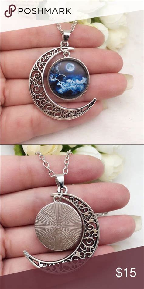 Newcolorful Galaxy Glass Hollow Moon Shape Pendant Moon Necklace