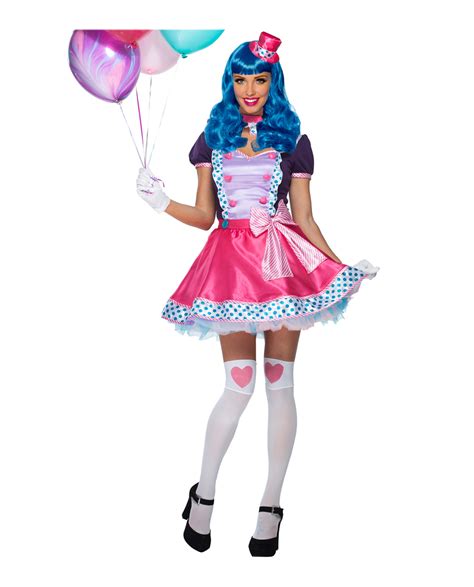 Adult Womens Bubble Gum Clown Circus Cute Pink Dress Costume And Accessories