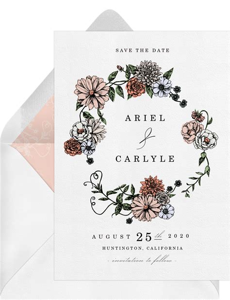 Romantic Floral Border Save The Dates In Creme Greenvelope