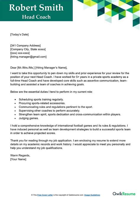 Head Coach Cover Letter Examples Qwikresume