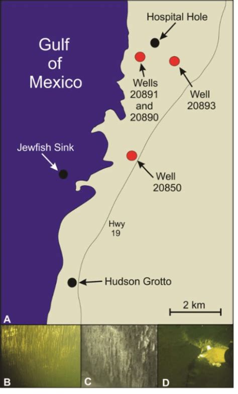 1. A. Site locations of the three sinkholes and three wells relative to ...