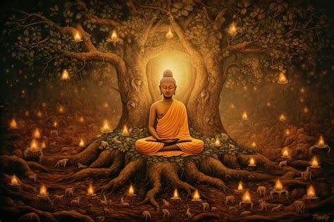 Premium Photo | Siddhartha gautama enlightened under bodhi tree ...