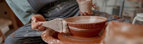 Female Potter Master Working On Craft In Clay Studio Stock Image