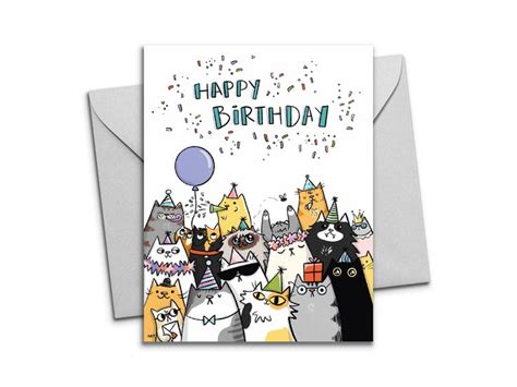 A Birthday Card With Cats Wearing Party Hats