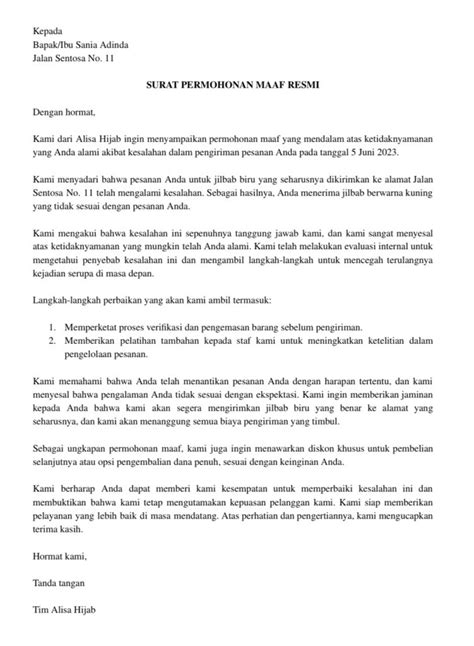 Contoh Surat Permohonan Maaf Resmi Formatnya