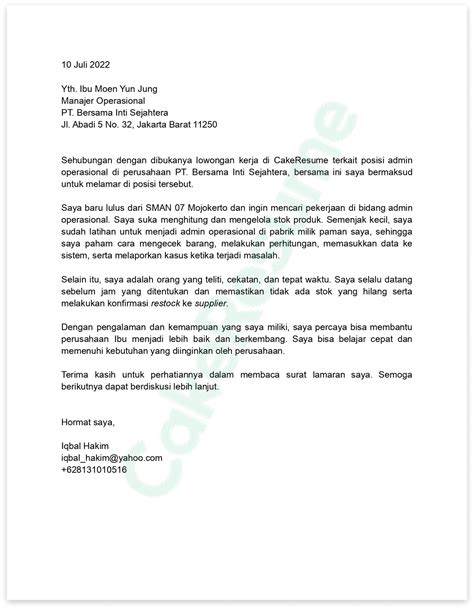 3 Contoh Cover Letter Fresh Graduate Tips Non Pengalaman Cakeresume