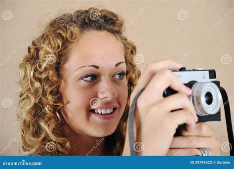 Blonde Girl With Camera Stock Photo Image Of Equipment 29793622
