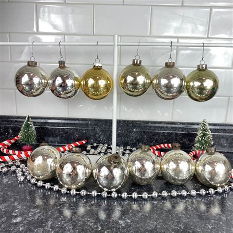 Vintage Shiny Brite Silver Gold Glass Ball Ornaments Pre Wwii Usofa