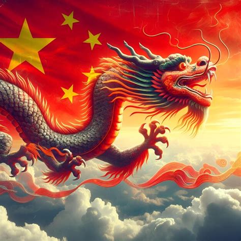 Premium Photo | Chinese Dragon Soaring with China Flag in the Sky