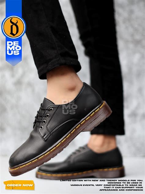 Jual DEMOUS Sepatu Docmart Pria Boots Casual Hitam Kulit Pu Original