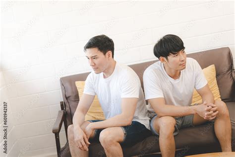 Asian Gay Couple Relationship Conflict And Divorce Unhappy And Sad Gay Couple Going Through