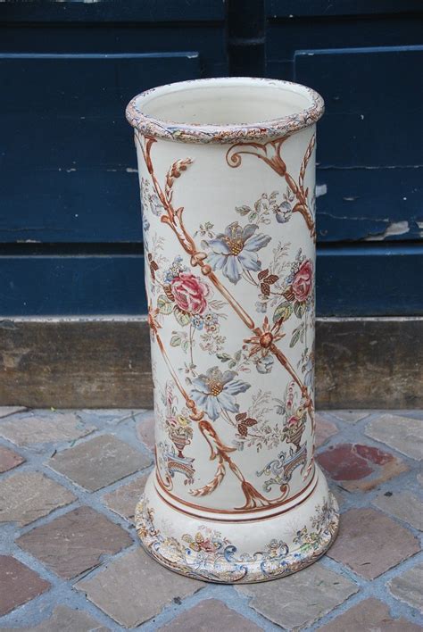 Proantic Porte Parapluie En Faience à Décor Floral XIX