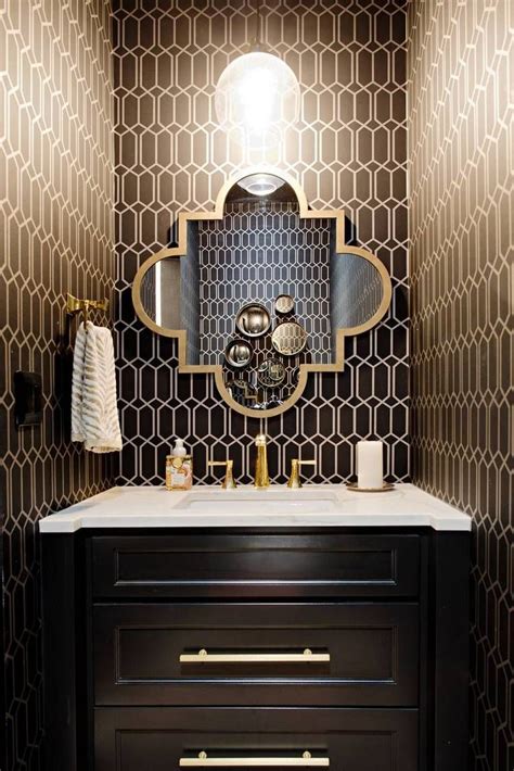 Geometric Patterns In Art Deco Powder Room Powder Room Decor Powder