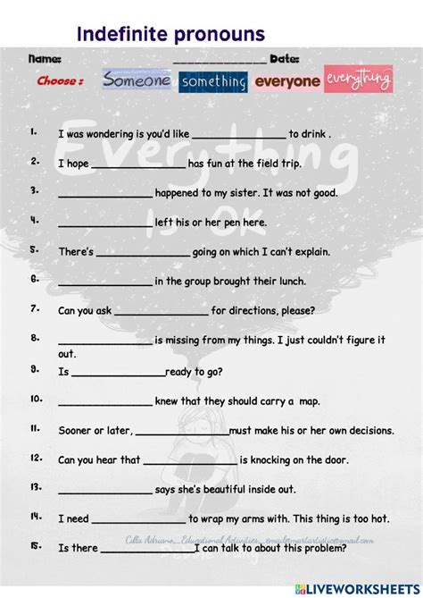 English Worksheets Indefinite Pronouns Worksheets Library