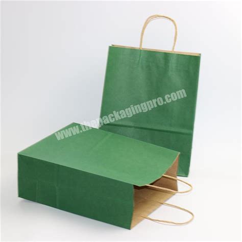 Standard Size Recycle Green Kraft Paper Bag With Paper Twist Handles