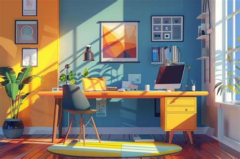 D Animated Office With Flat Design Creative Workspace Colorful Decor