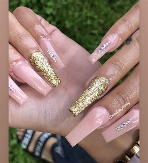 Nude Pink Gold Glitter Nails Gold Glitter Nails Nails Glitter Nails