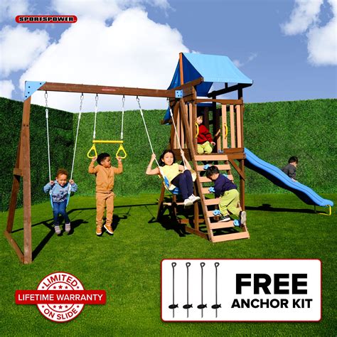 Sportspower™ Rosemont Wooden Swing Set with 2 Belt Swings, Trapeze
