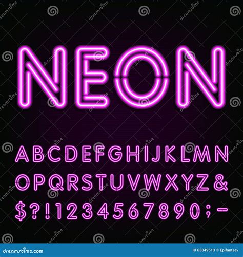 Purple Neon Light Alphabet Font Stock Vector Image 63849513