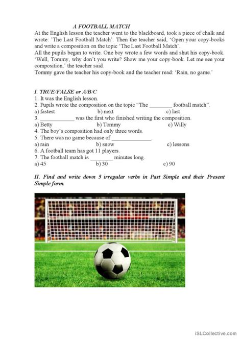 A FOOTBALL MATCH reading for detail…: English ESL worksheets pdf & doc