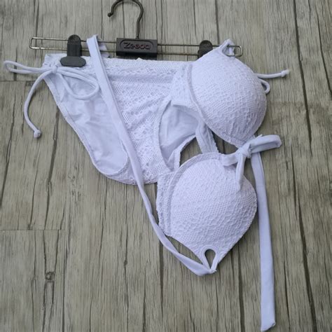 Women White Mesh Bikini Swimwear Swimming Thick Padding Secret Push Up