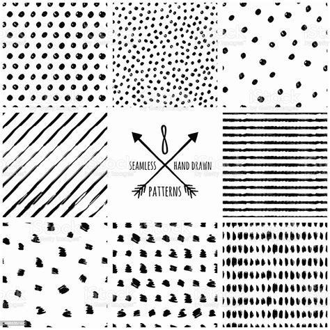 Set Of Vector Abstract Hand Drawn Seamless Patterns Stock Illustration