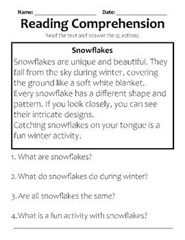 1st 2nd Grade Winter Reading Comprehension Passages And Questions