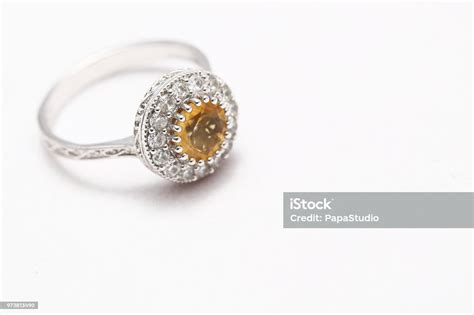 Yellow Gem Stone And Diamond Ring Stock Photo - Download Image Now ...