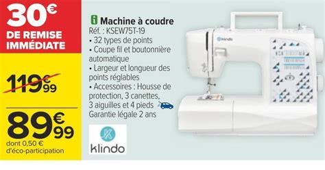 Promo Klindo machine à coudre chez Carrefour