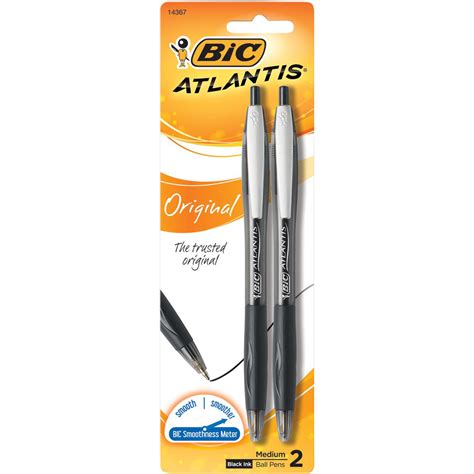 Bic Atlantis Original Retractable Ballpoint Pen Black Mm Pk Bp