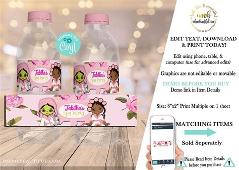 Editable Spa Party Water Bottle Label Spa Birthday Party Pamper Party Sleep Over Party Sp 067 Etsy