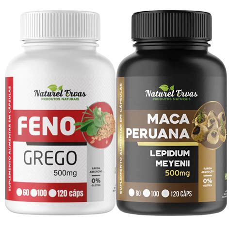 Pode Tomar Feno Grego E Maca Peruana Juntos - Combo Feno Grego e Maca Peruana Negra 500mg - 120 Cápsulas 100% Natural