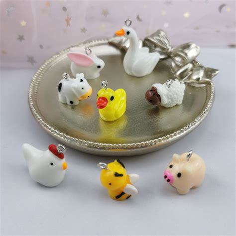 10pcs Cute Animals Charms Resin Charm Pendantplastic Charms Etsy