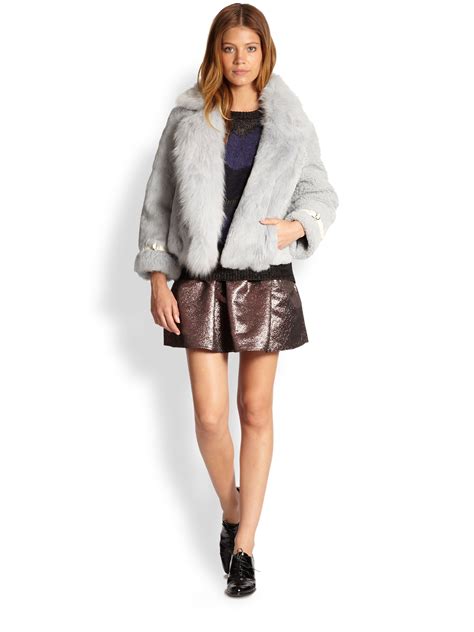 Lyst Opening Ceremony Nadia Fox Fur Shearling Rabbit Fur Coat In Gray