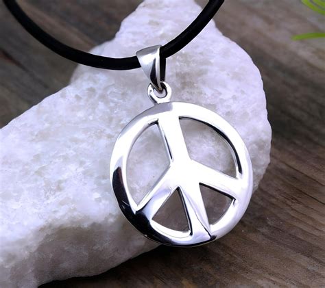 Sterling Silver Peace Sign Necklace Mens Peace Necklace Peace Sign