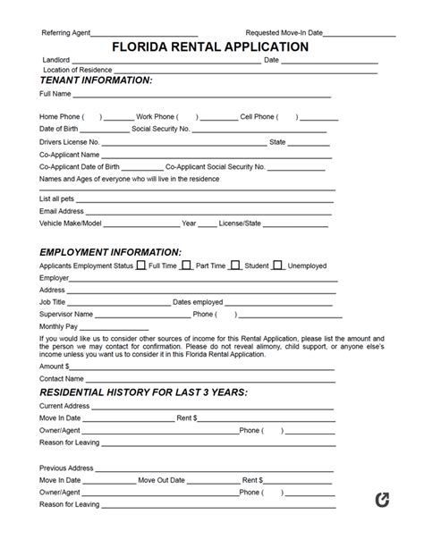 Free Florida Rental Application Pdf Word