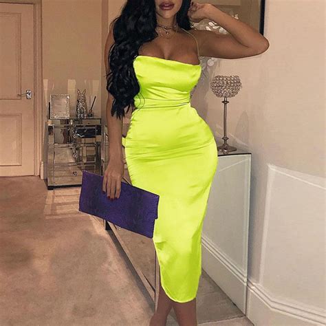 Mulheres Moda S Lidos V Neck Bodycon Vestido Verde Vermelho Clube