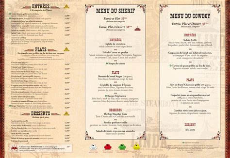 Menu Du Silver Spur Steakhouse Au Parc Disneyland Restaurants Menus