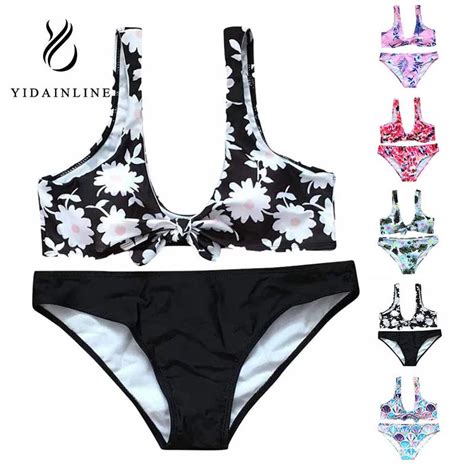 HOT Bikini Set Women SEXY Micro Bikinis Deep V Top Thong Bottom Summer Print Swimsuit Push Up