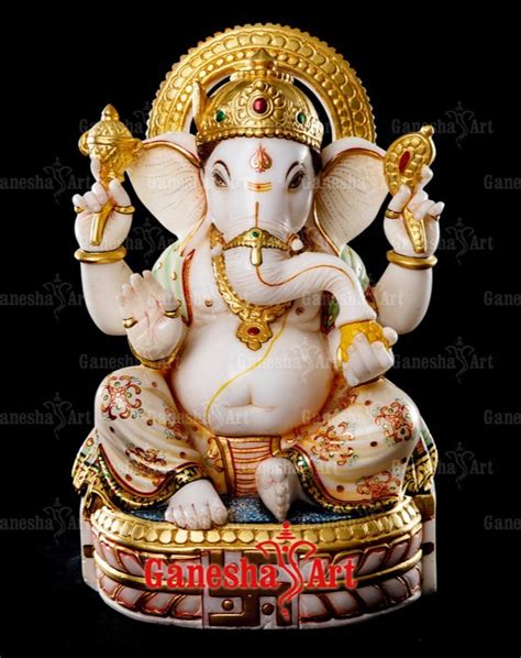 Multicolor White Marble Ganesha Statue Gn Size Feet To Feet